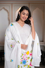 Thumbnail for Juniper White Hand-Painted Floral Cotton Kurta with Palazzo & Lace Details - Distacart