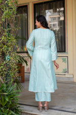 Thumbnail for Juniper Mint Brocade Embroidered Kurta-Palazzo & Dupatta Set With Cotton Lace & Sequins - Distacart