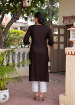 Thumbnail for Juniper Dark Coffee Viscose Geometric Printed Kurta With Ethnic Motifs & Thread Work