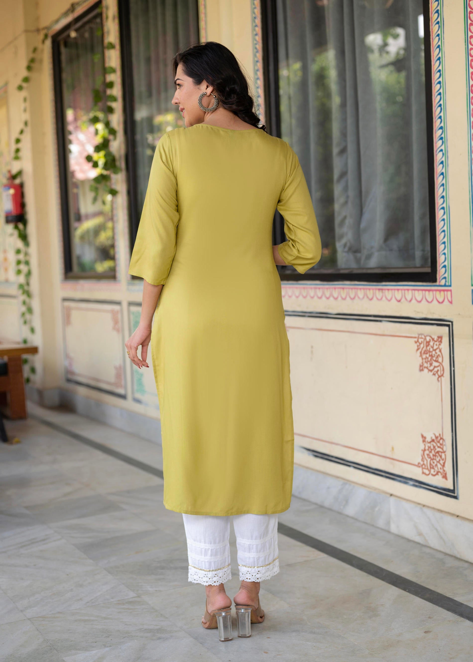 Juniper Lime Viscose Geometric Printed Kurta