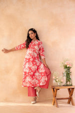 Thumbnail for Juniper Red Bloom Floral Kurta And Pant Set - Distacart