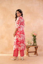 Thumbnail for Juniper Red Bloom Floral Kurta And Pant Set - Distacart