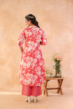 Thumbnail for Juniper Red Bloom Floral Kurta And Pant Set - Distacart