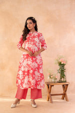 Thumbnail for Juniper Red Bloom Floral Kurta And Pant Set - Distacart