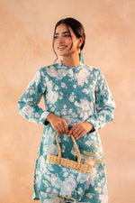 Thumbnail for Juniper Teal Garden Bloom Kurta And Pant Set - Distacart