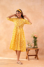 Thumbnail for Juniper Haldi Haze Printed Gathered Dress - Distacart