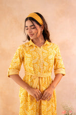 Thumbnail for Juniper Haldi Haze Printed Gathered Dress - Distacart