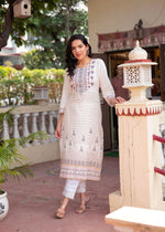 Thumbnail for Juniper Off White Viscose Ethnic Motif Kurta With Thread Work - Distacart