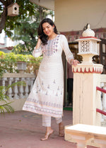 Thumbnail for Juniper Off White Viscose Ethnic Motif Kurta With Thread Work - Distacart