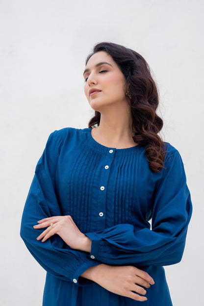 Juniper Navy Solid Viscose Tunic With Buttons & Lace - Distacart