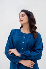 Thumbnail for Juniper Navy Solid Viscose Tunic With Buttons & Lace