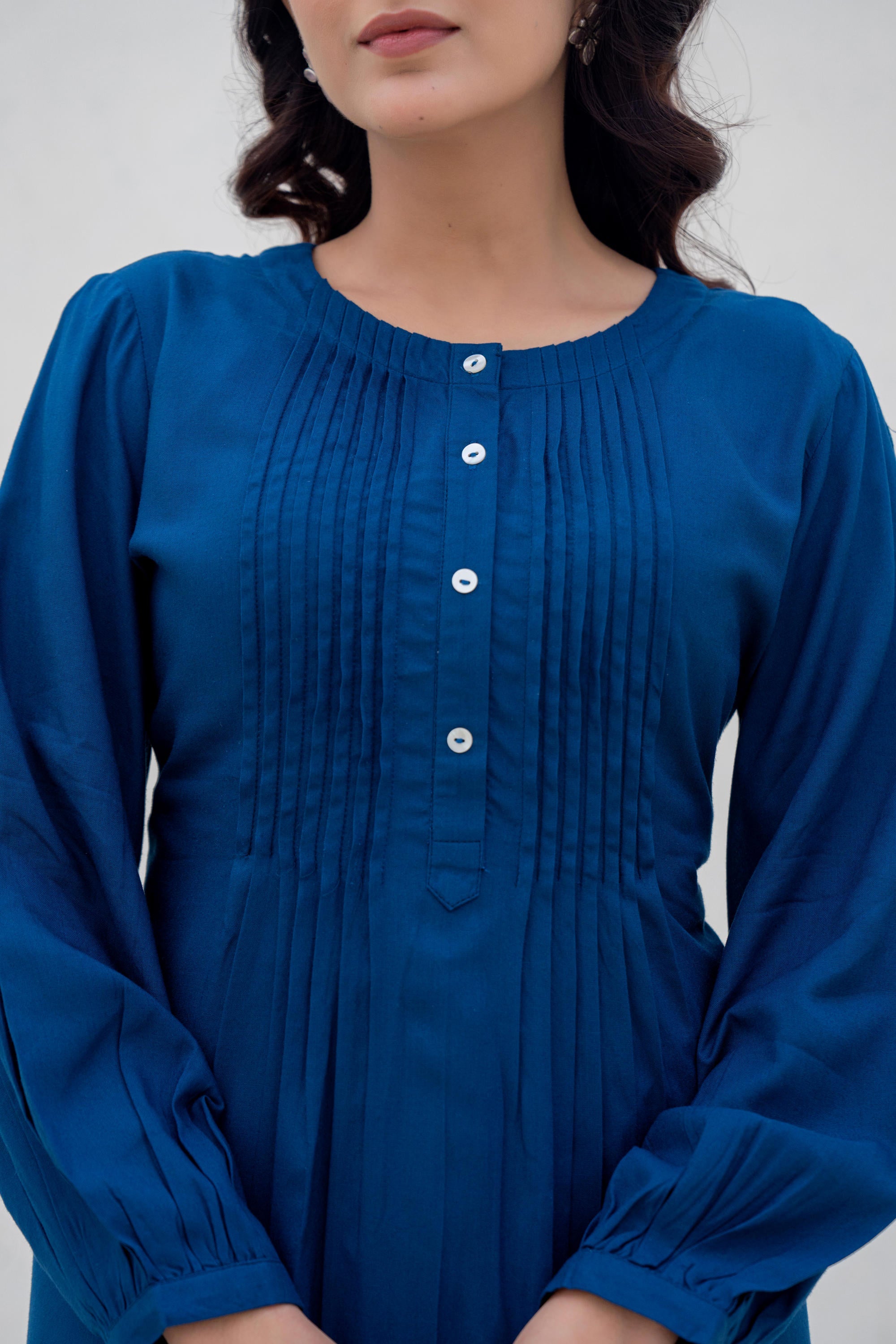 Juniper Navy Solid Viscose Tunic With Buttons & Lace