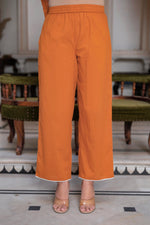 Thumbnail for Juniper Rust Embroidered Cotton Slub Kurta-Palazzo Set with Thread Work & Cotton Lace - Distacart