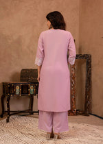 Thumbnail for Juniper Lavender Floral Embroidered Cotton Kurta With Palazzo & Lace Work - Distacart