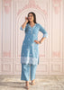 Juniper Powder Blue Embroidered Cotton Kurta with Palazzo & Lace Work - Distacart