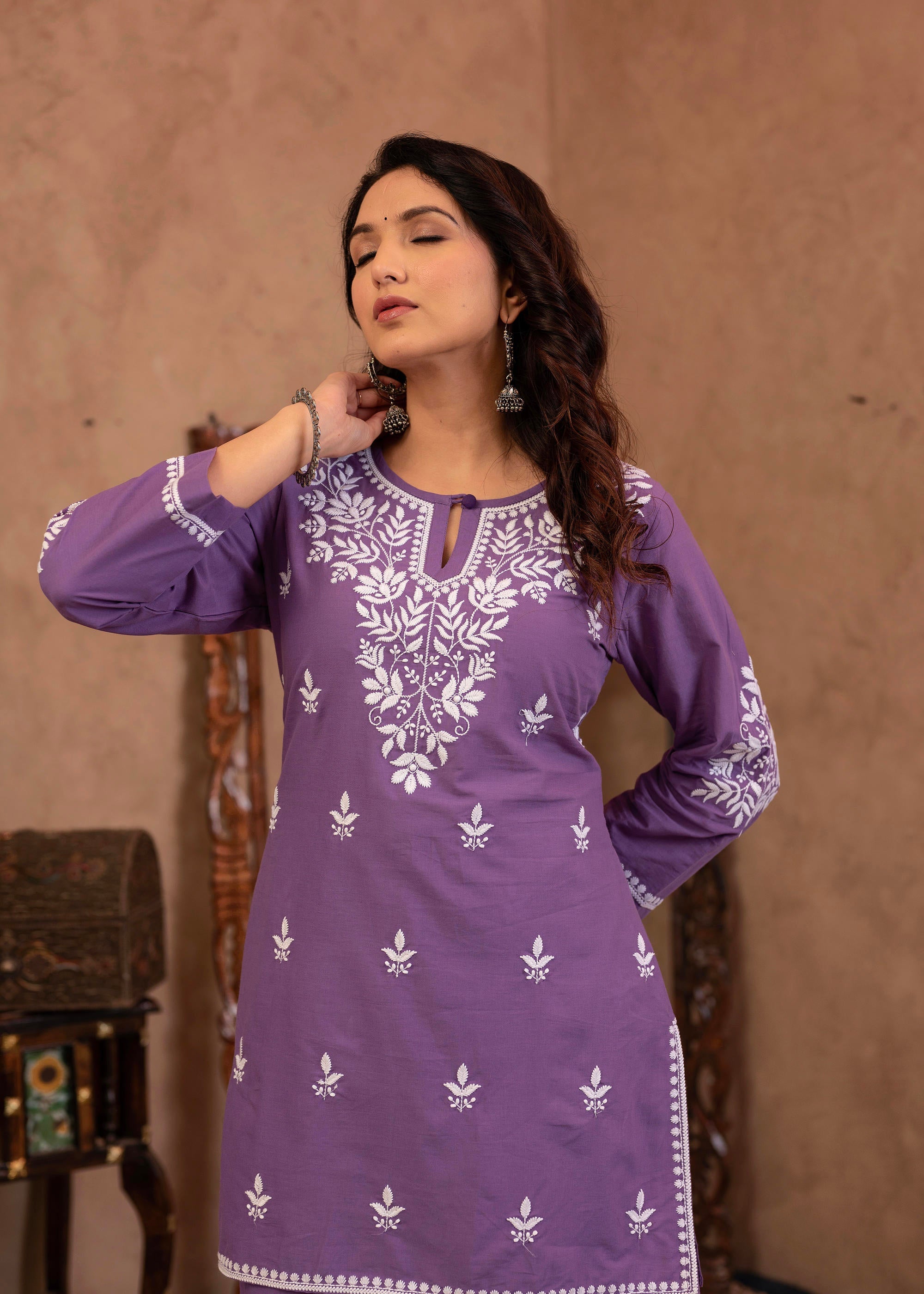 Juniper Purple Embroidered Cotton Kurta With Pant - Distacart