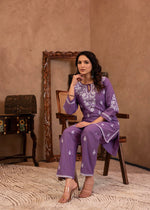 Thumbnail for Juniper Purple Embroidered Cotton Kurta With Pant