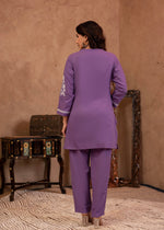 Thumbnail for Juniper Purple Embroidered Cotton Kurta With Pant - Distacart