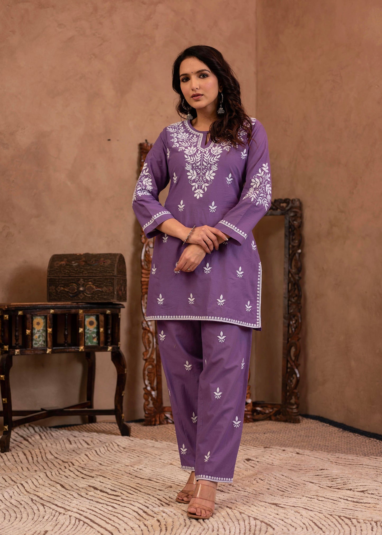 Juniper Purple Embroidered Cotton Kurta With Pant - Distacart