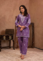 Thumbnail for Juniper Purple Embroidered Cotton Kurta With Pant - Distacart