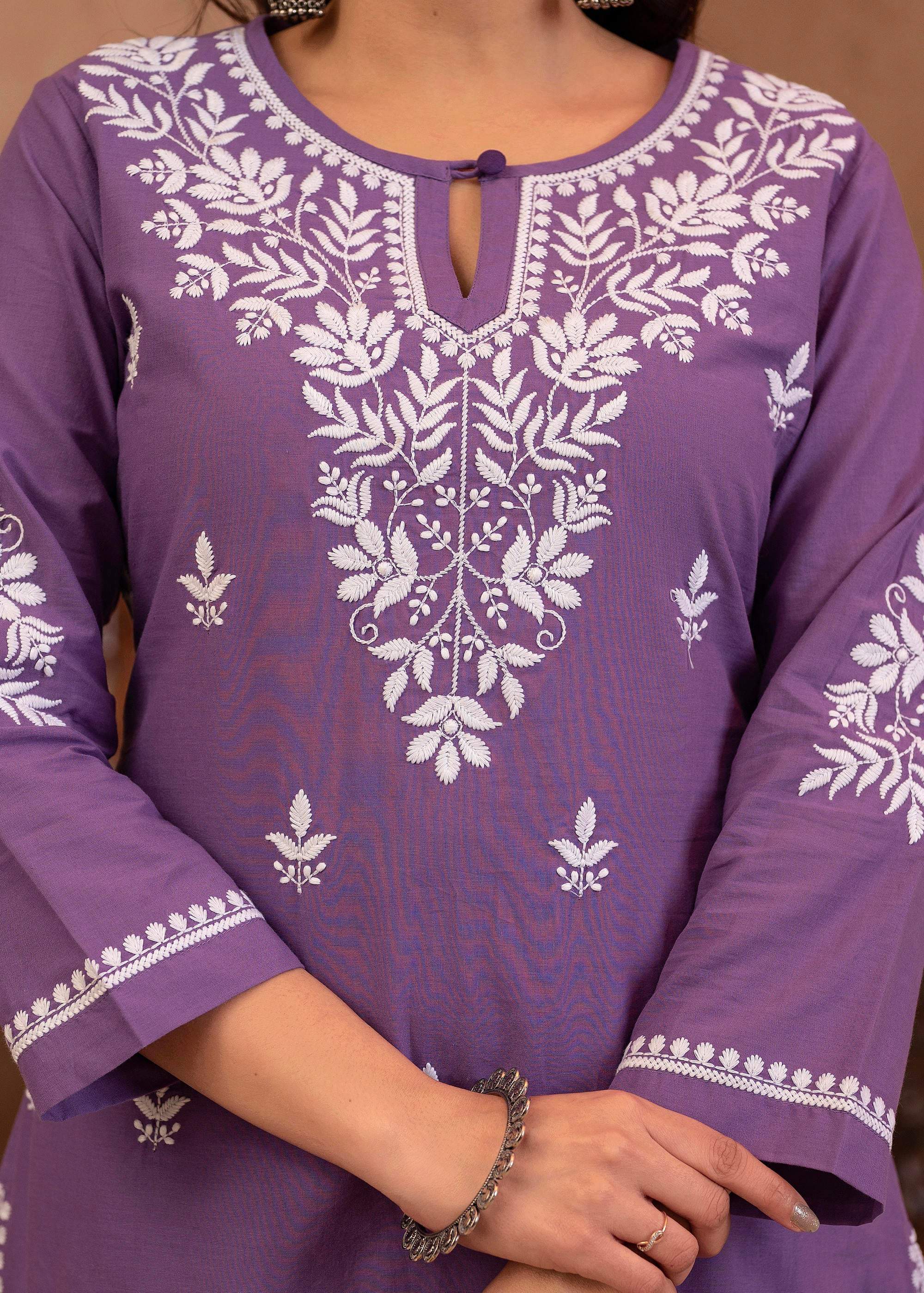 Juniper Purple Embroidered Cotton Kurta With Pant - Distacart