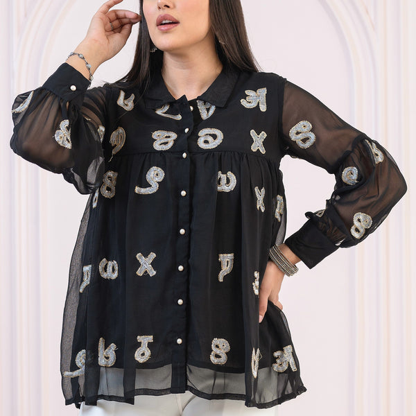 Juniper Black Embroidered And Sequin Tunic With Buttons - Distacart