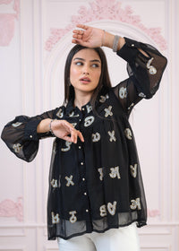 Thumbnail for Juniper Black embroiderd and sequince tunic with buttons