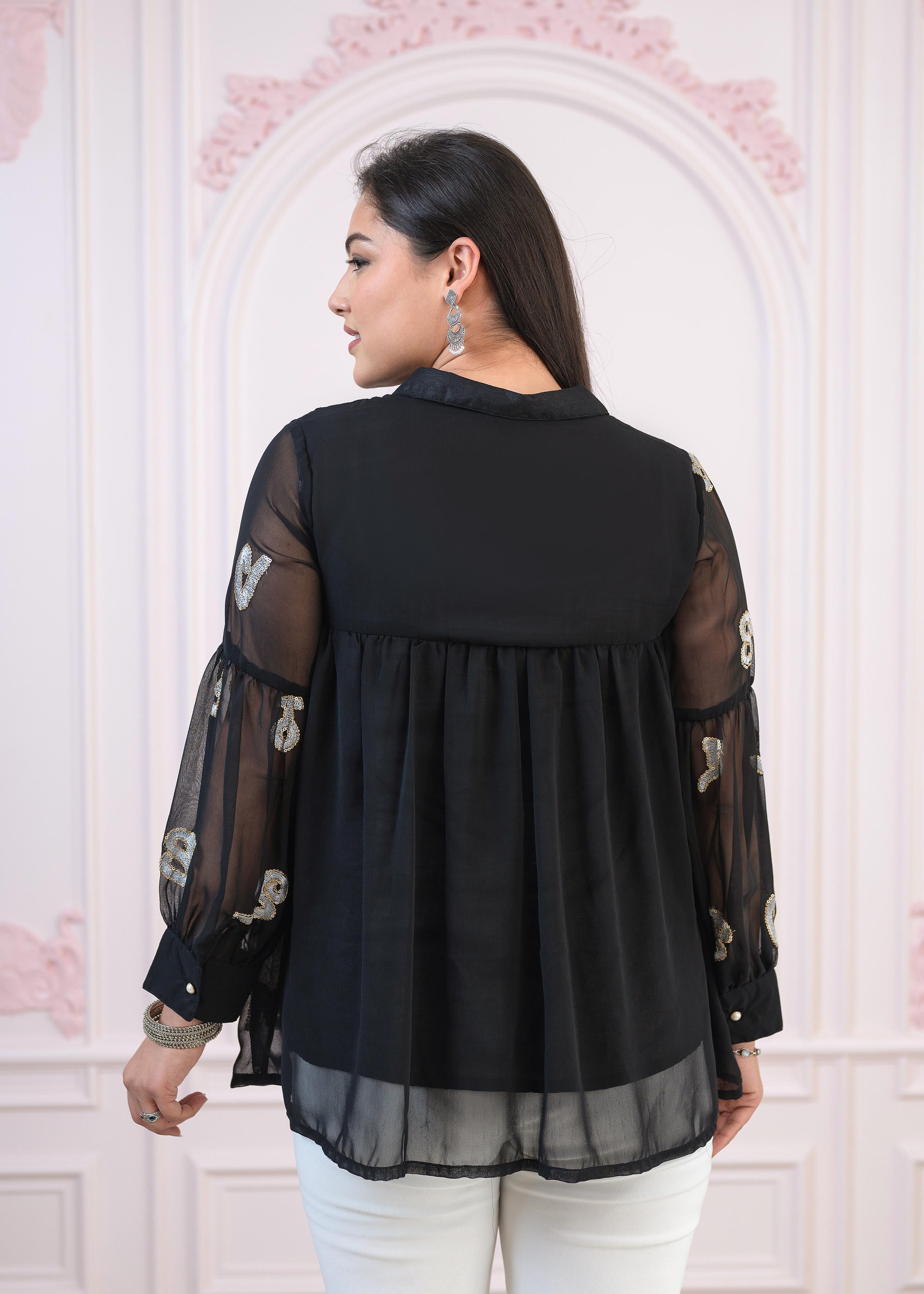 Juniper Black Embroidered And Sequin Tunic With Buttons