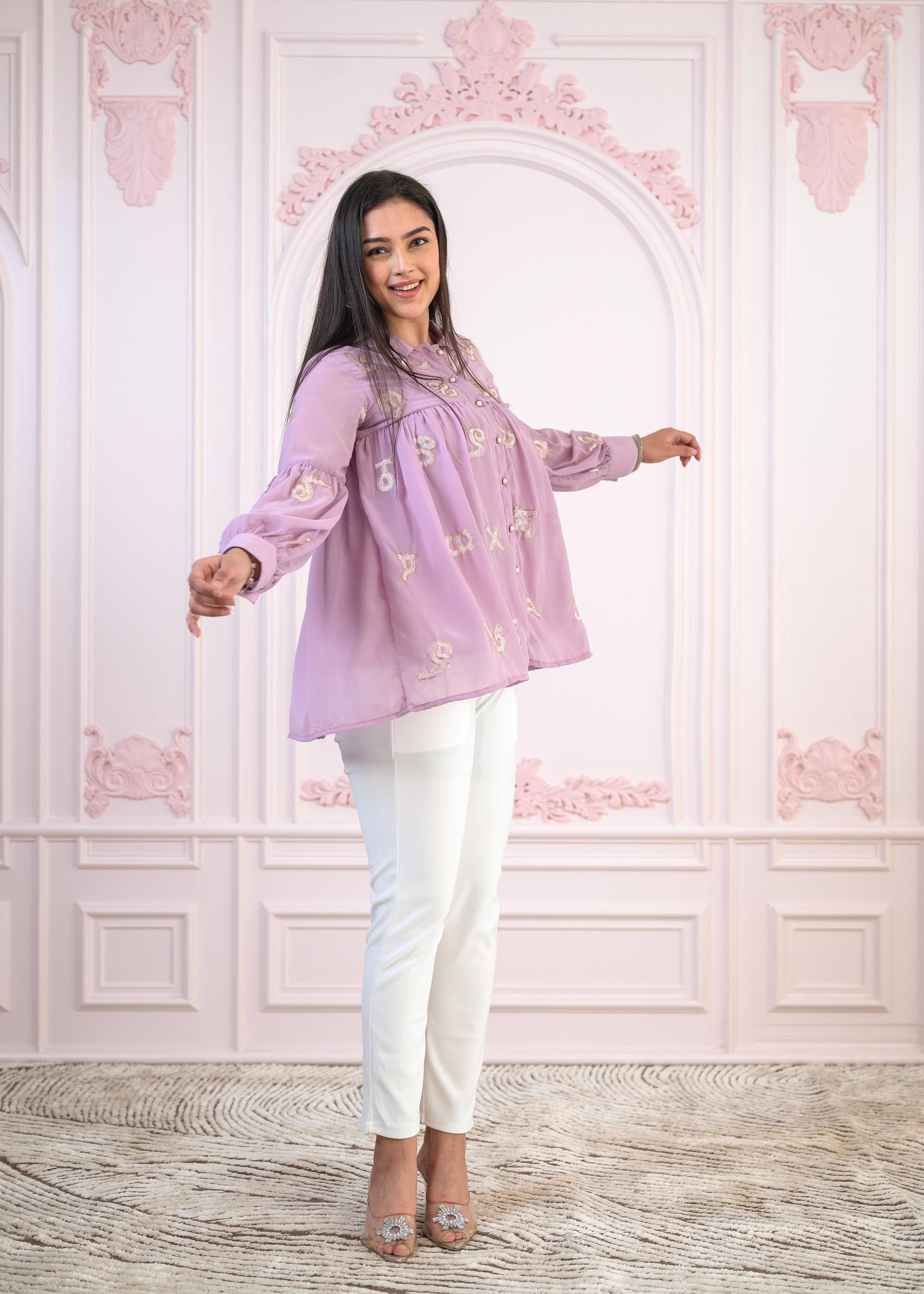 Juniper Lavender Embroidered Cotton Kurta with Pant