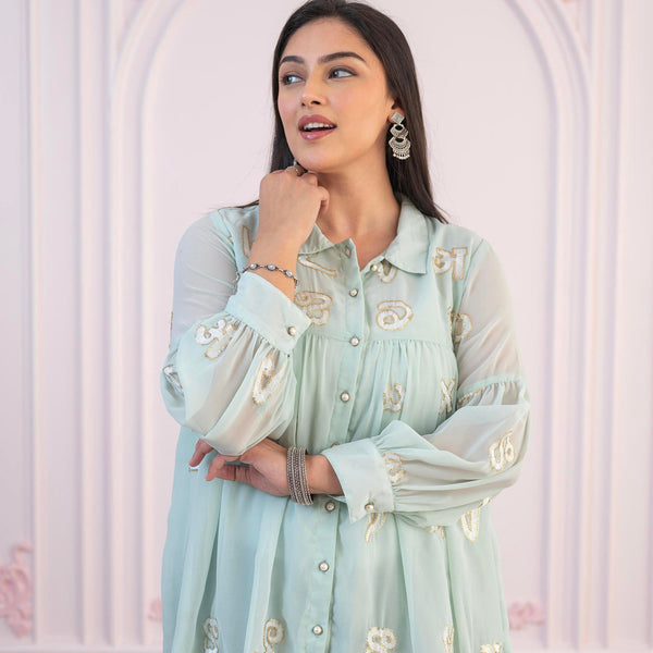 Juniper Mint Embroidered Cotton Kurta With Pant