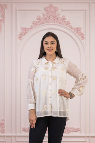 Juniper White embroiderd and sequince tunic with buttons - Distacart