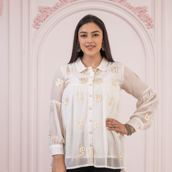 Juniper White Embroidered And Sequin Tunic With Buttons