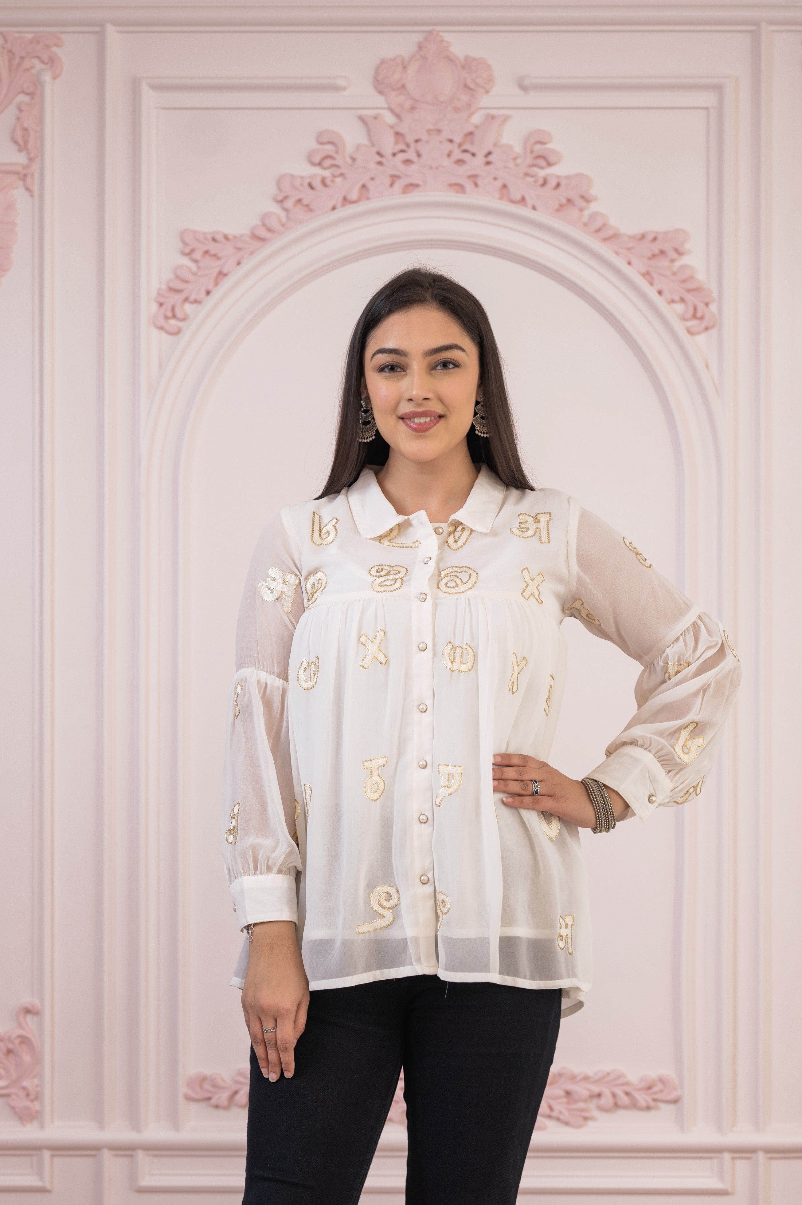 Juniper White Embroidered And Sequin Tunic With Buttons - Distacart