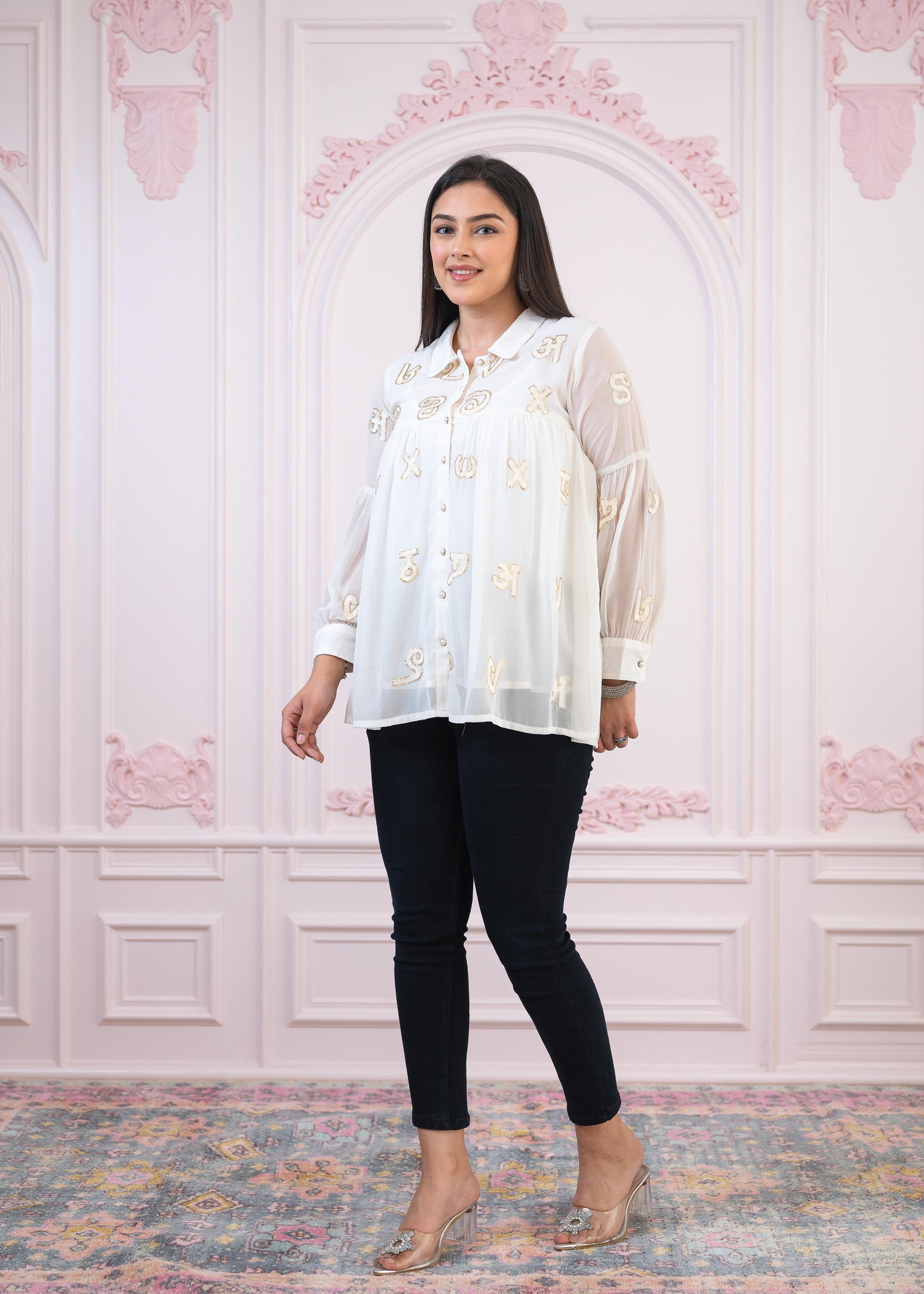 Juniper White Embroidered And Sequin Tunic With Buttons
