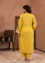 Thumbnail for Juniper Yellow Cotton Slub Floral Printed Kurta-Pant & Dupatta Set with Lace Work - Distacart