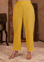 Thumbnail for Juniper Yellow Cotton Slub Floral Printed Kurta-Pant & Dupatta Set with Lace Work - Distacart