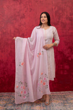 Thumbnail for Juniper Lavender Cotton Slub Kurta-Pant Set with Lace Work & Floral Print Dupatta - Distacart
