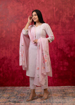 Thumbnail for Juniper Lavender Cotton Slub Kurta-Pant Set with Lace Work & Floral Print Dupatta - Distacart