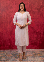 Thumbnail for Juniper Lavender Cotton Slub Kurta-Pant Set with Lace Work & Floral Print Dupatta - Distacart