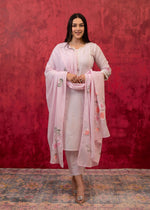 Thumbnail for Juniper Lavender Cotton Slub Kurta-Pant Set with Lace Work & Floral Print Dupatta - Distacart