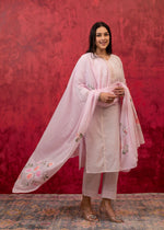 Thumbnail for Juniper Lavender Cotton Slub Kurta-Pant Set with Lace Work & Floral Print Dupatta - Distacart