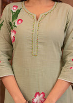 Thumbnail for Juniper Mint Cotton Slub Floral Printed Kurta-Pant & Dupatta Set with Lace, Sequins & Bead Work - Distacart