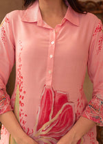 Thumbnail for Juniper Pink Floral Printed Viscose Kurta with Button Detailing - Distacart