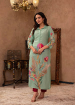Thumbnail for Juniper Mint Floral Printed Viscose Kurta With Shell Buttons - Distacart