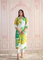 Thumbnail for Juniper Green Floral Printed Viscose Kurta With Button Closure