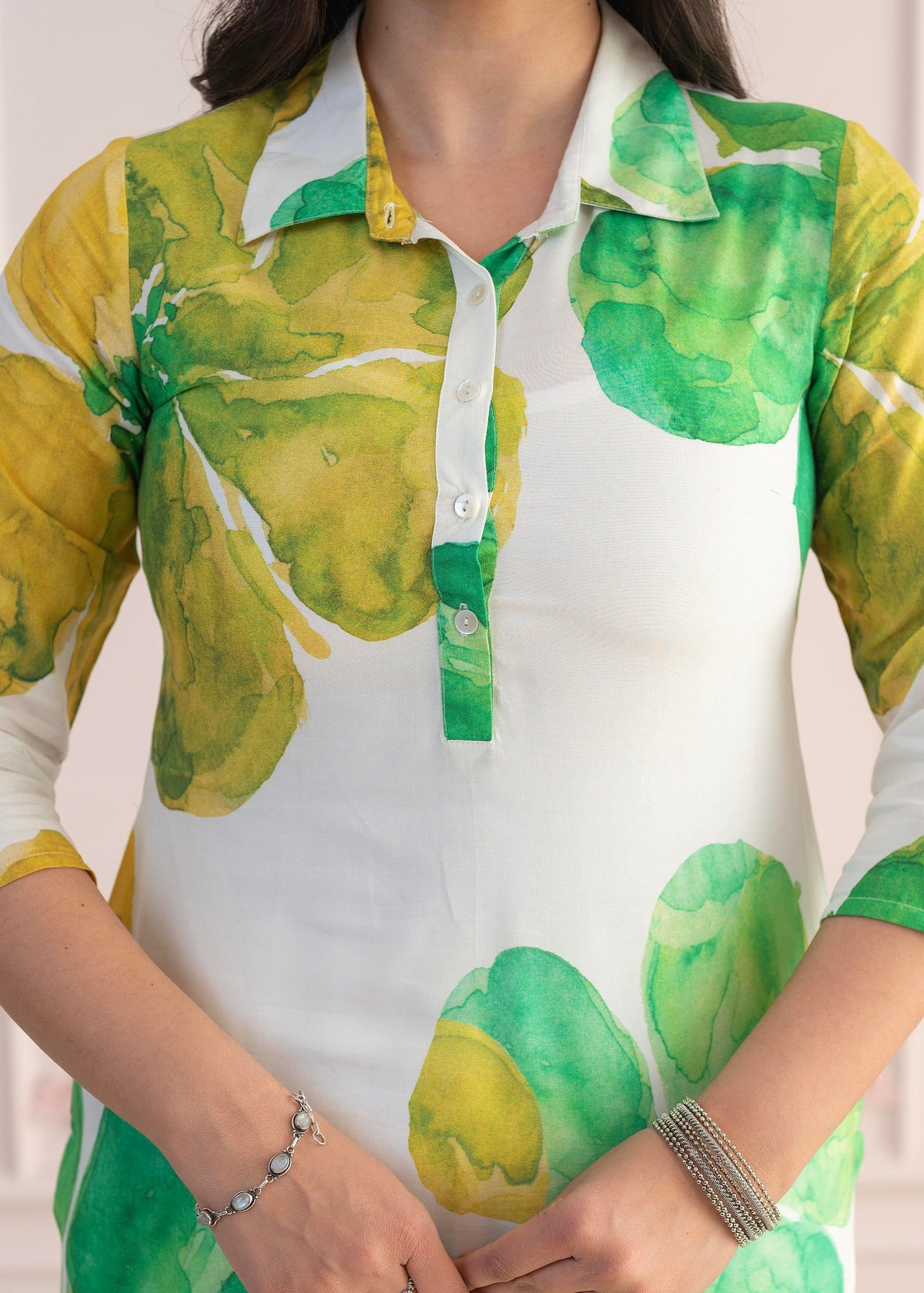 Juniper Green Floral Printed Viscose Kurta with Button Closure - Distacart