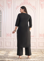 Thumbnail for Juniper Black Floral Embroidered Cotton Slub Kurta with Palazzo - Distacart