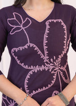 Thumbnail for Juniper Purple Floral Embroidered Cotton Kurta With Palazzo - Distacart