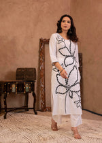 Thumbnail for Juniper White Floral Embroidered Cotton Kurta With Palazzo - Distacart