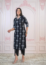 Thumbnail for Juniper Black Cotton Slub Embroidered Kurta-Pant Set With Thread Work & Cotton Lace